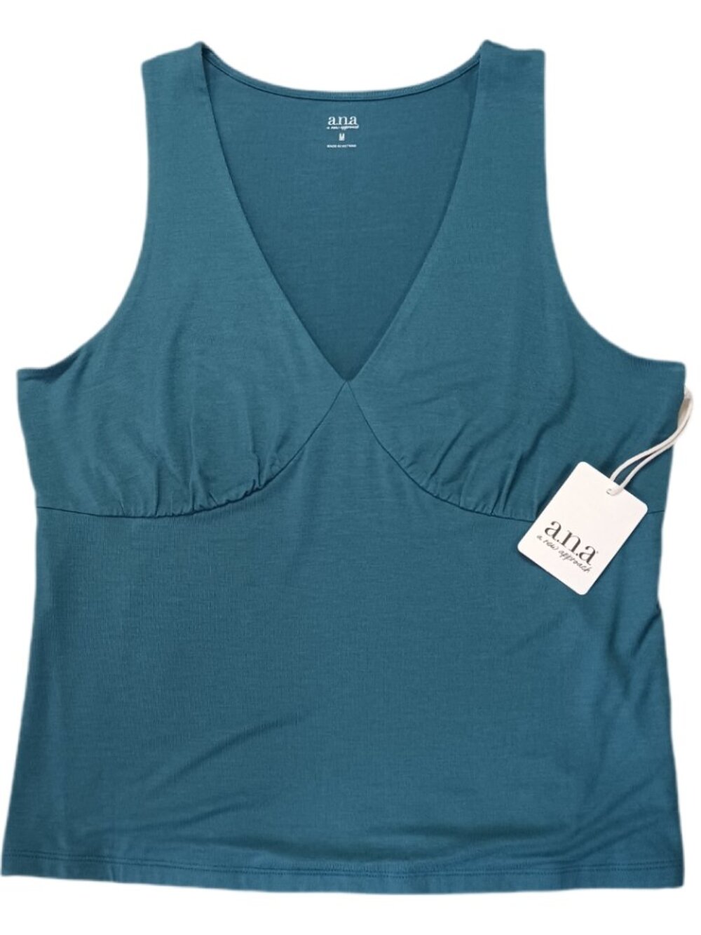 a.n.a. Womens Medium Tank Top Seamed Teal V-Neck Sleeveless Shirt